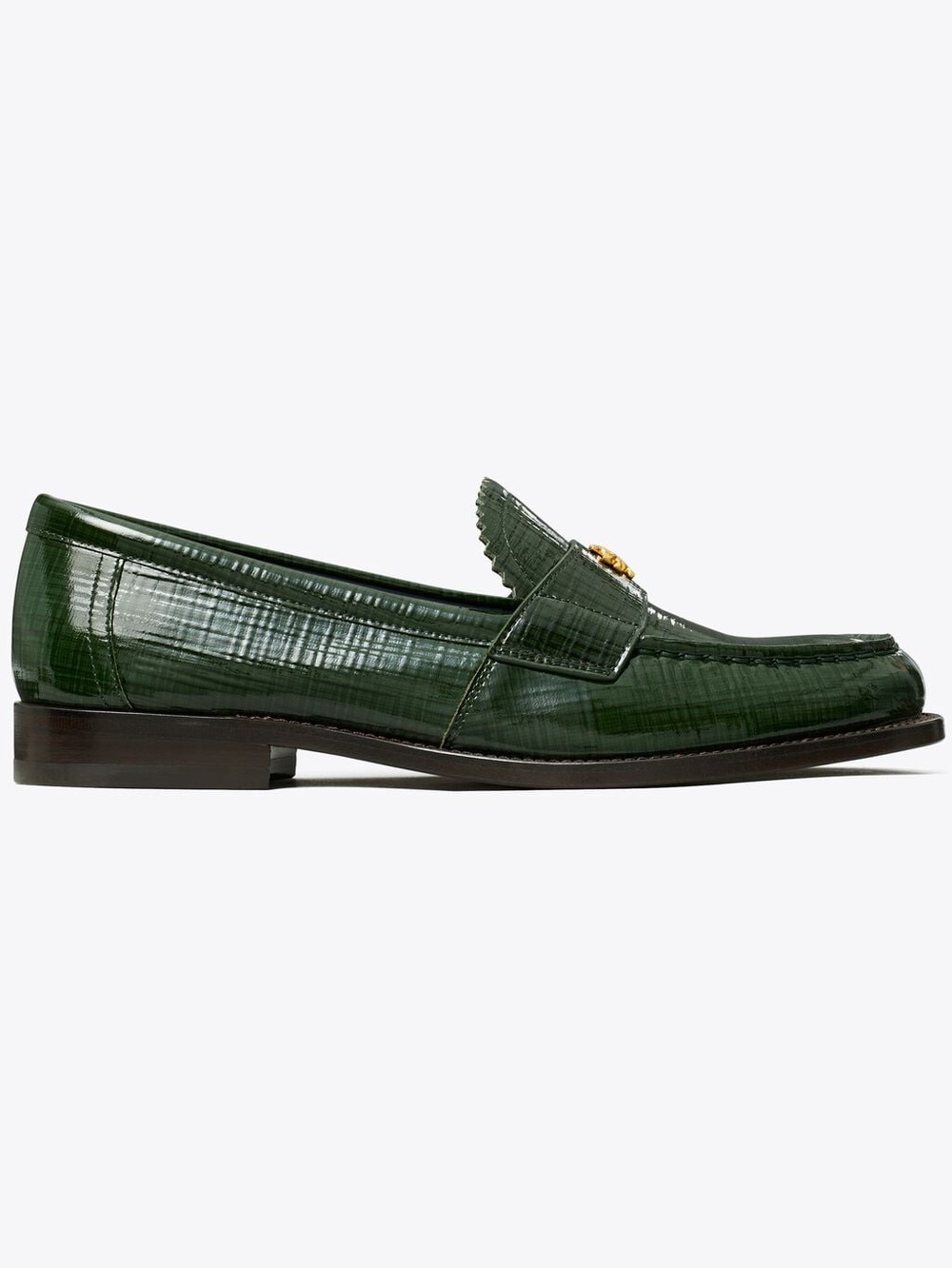 Tory Burch Textured Patent Leather Classic Loafers Dark Everglade Green size 10M - Picture 3 of 16